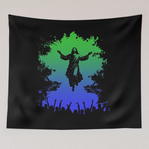 Item preview, Ascension Day Resurrection– Jesus Christ Rising Before the People Silhouette | Negative Trees image Blue & Green designed and sold by ZechJohnRB.