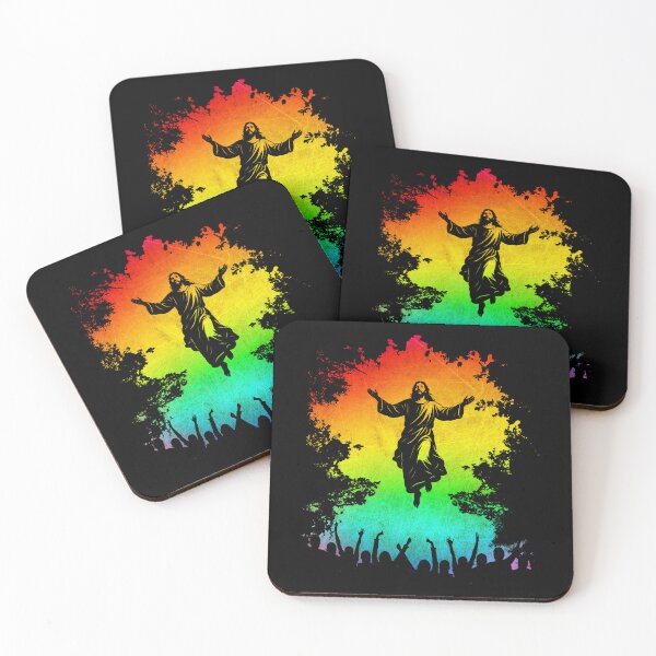 Item preview, Ascension Day Resurrection– Jesus Christ Rising Before the People Silhouette | Negative Trees image rainbow color designed and sold by ZechJohnRB.