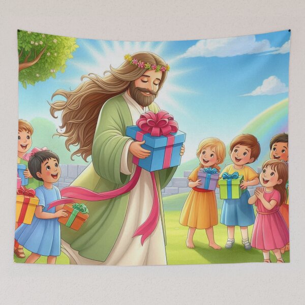 Item preview, Jesus gifting the Children, Religious Art designed and sold by JesusClub.