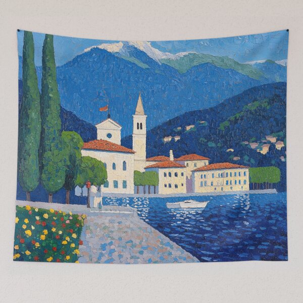 Item preview, Lake Como | Post-impressionist painting style designed and sold by ComicsFactory.
