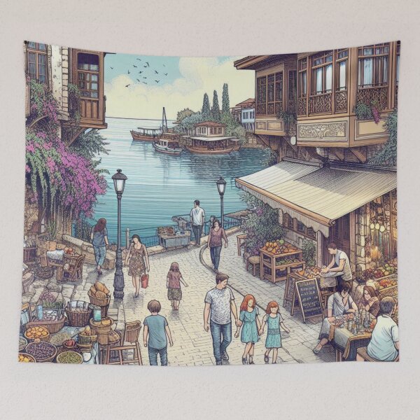 Item preview, Colorful Antalya Market Scene Design – Ideal for Travel Lovers, Cultural Style, Clothing, and Accessories designed and sold by knalpot-design.