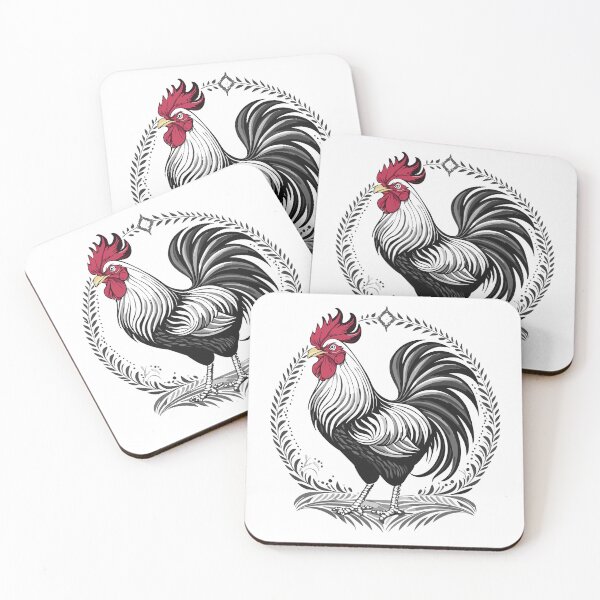 Item preview, Black and white rooster, cute farm animal, agricultural bird or poultry, cock designed and sold by Danler.