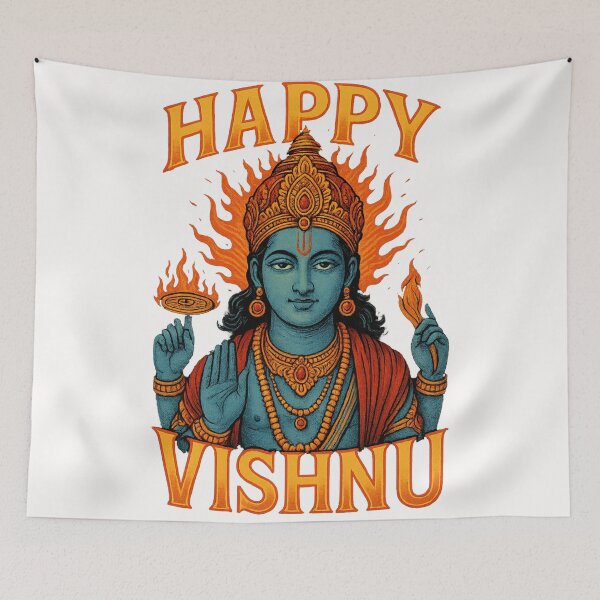 Item preview, Hindu Deity Happy Vishnu in Fiery Divine Form designed and sold by Places On Earth.