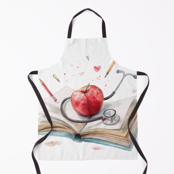 Item preview, Watercolor Pediatric School Nurse – Apple, Book & Stethoscope Illustration designed and sold by Giuggimade.