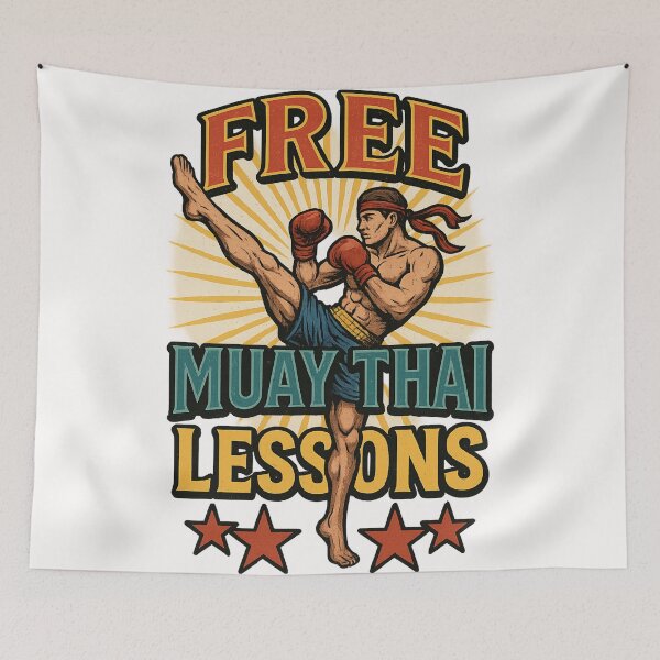 Item preview, Muay Thai Fighter Kick Illustration with Stars and Sunburst designed and sold by Places On Earth.