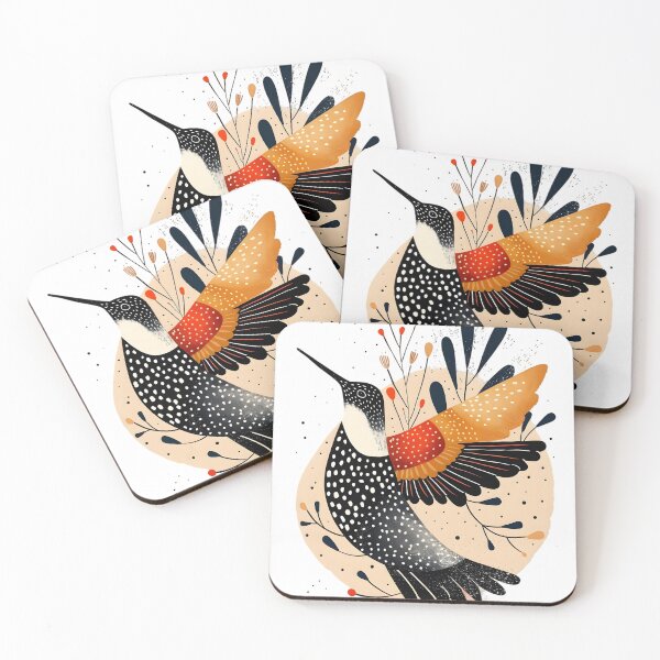 Item preview, Modern Folk Art Hummingbird - Abstract Orange Black Bird Illustration Art Print designed and sold by Kollibri.
