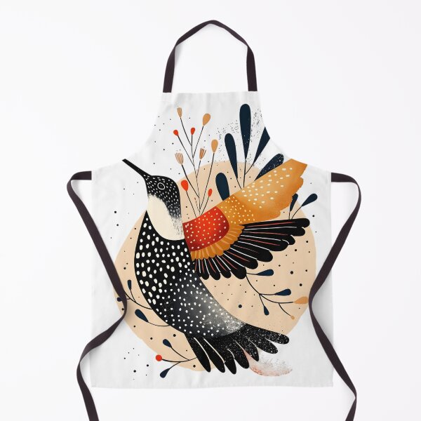 Item preview, Modern Folk Art Hummingbird - Abstract Orange Black Bird Illustration Art Print designed and sold by Kollibri.