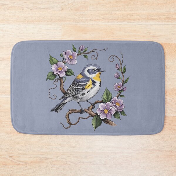 Item preview, Yellow-Rumped Warbler Among Soft Purple Blooms  designed and sold by BirdsnStuff.