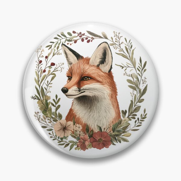 Item preview, Woodland Fox Portrait in Floral Wreath - Forest Animal Botanical Illustration Art Print designed and sold by Kollibri.