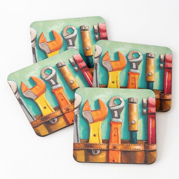 Item preview, Father's Day Tribute with Abstract Colorful Wrenches and Hammer in Leather Tool Holder on Textured Teal designed and sold by OlfactoART Studio.