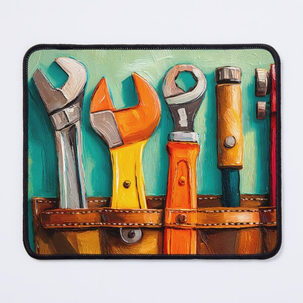 Item preview, Father's Day Tribute with Abstract Colorful Wrenches and Hammer in Leather Tool Holder on Textured Teal designed and sold by OlfactoART Studio.