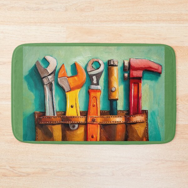 Item preview, Father's Day Tribute with Abstract Colorful Wrenches and Hammer in Leather Tool Holder on Textured Teal designed and sold by OlfactoART Studio.