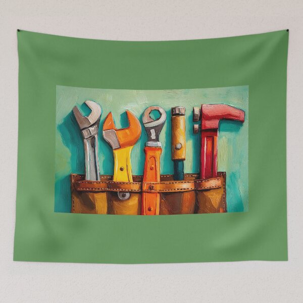 Item preview, Father's Day Tribute with Abstract Colorful Wrenches and Hammer in Leather Tool Holder on Textured Teal designed and sold by OlfactoART Studio.