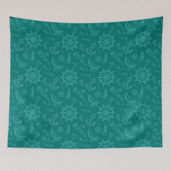 Item preview, New Nautical Sketches Tone on Tone Using Florida Color Palette by Benjamin Moore- Tropical Turquoise  designed and sold by PD-Coastal.