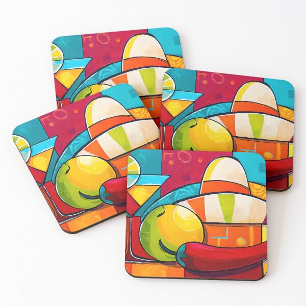 Item preview, Cinco de Mayo Cocktail with Lime Sombrero Chili Pepper and Fruit in a Bright Geometric Fiesta Scene Abstract Digital AI Art designed and sold by OlfactoART Studio.
