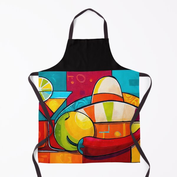 Item preview, Cinco de Mayo Cocktail with Lime Sombrero Chili Pepper and Fruit in a Bright Geometric Fiesta Scene Abstract Digital AI Art designed and sold by OlfactoART Studio.