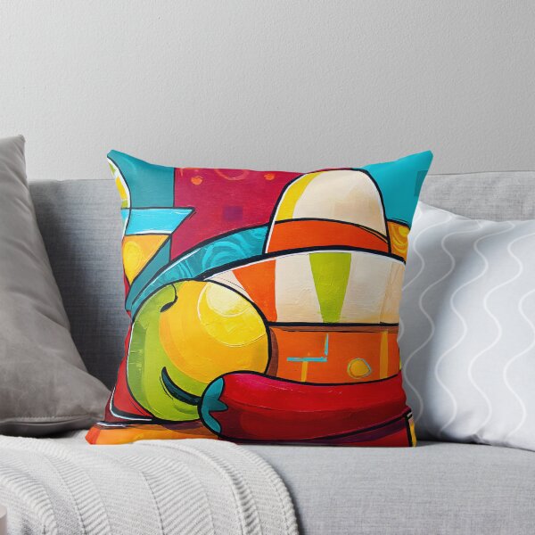 Item preview, Cinco de Mayo Cocktail with Lime Sombrero Chili Pepper and Fruit in a Bright Geometric Fiesta Scene Abstract Digital AI Art designed and sold by OlfactoART Studio.