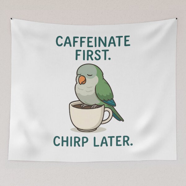 Item preview, Caffeinate First Chirp Later – Funny Quaker Parrot Coffee Lover Design designed and sold by saloui.