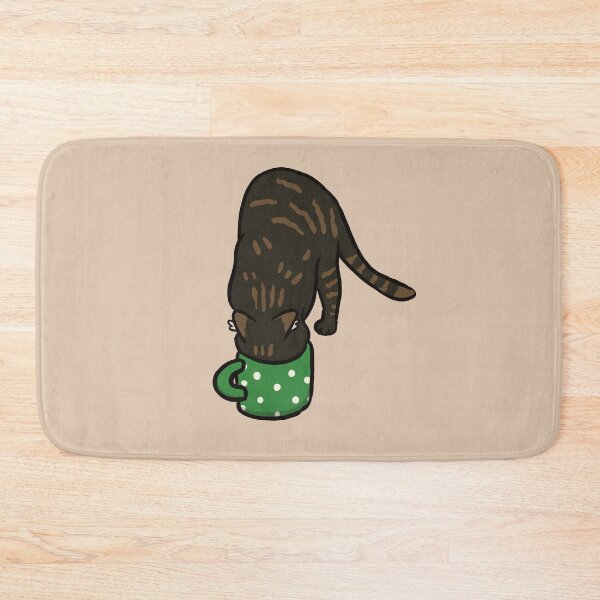 Item preview, Cat drinking from a mug dark brown cat designed and sold by mangopuffstudio.