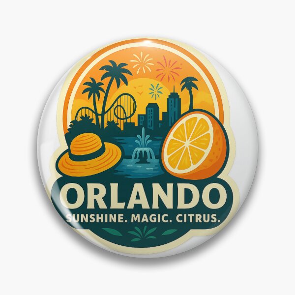 Item preview, Orlando Florida – Retro Orange Slice with Skyline, Fountain, Roller Coaster & Sunshine Vibes designed and sold by SixthSolArt.
