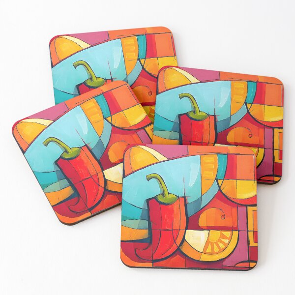 Item preview, Cinco de Mayo Celebration with Sombrero Chili Pepper Lemon and Cocktail in Bold Geometric Colors designed and sold by OlfactoART Studio.