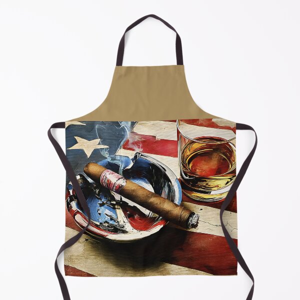Item preview, 4th of July Whiskey and Cigar with Curling Smoke on American Flag Patriotic Background designed and sold by OlfactoART Studio.