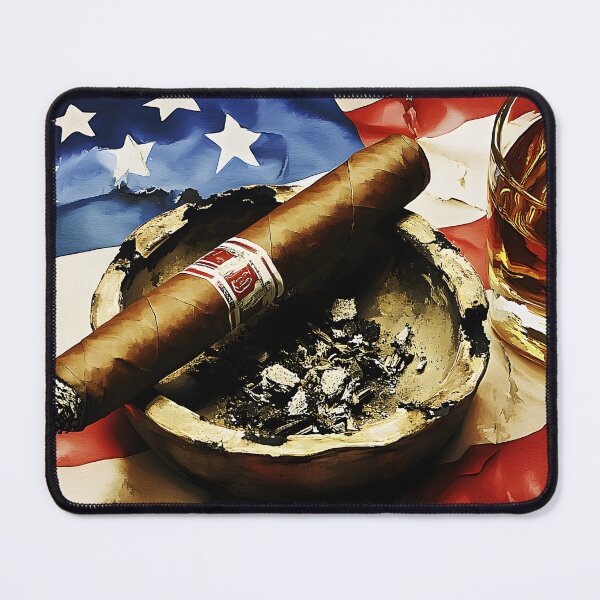 Item preview, 4th of July Whiskey and Cigar with American Flag Backdrop Celebrating Timeless Patriotism designed and sold by OlfactoART Studio.