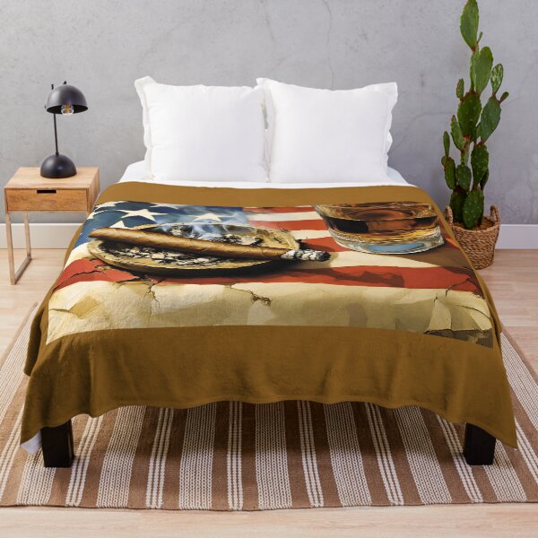 Item preview, US Independence Day Relaxation with Smoldering Cigar Whiskey Glass and American Flag Backdrop designed and sold by OlfactoART Studio.