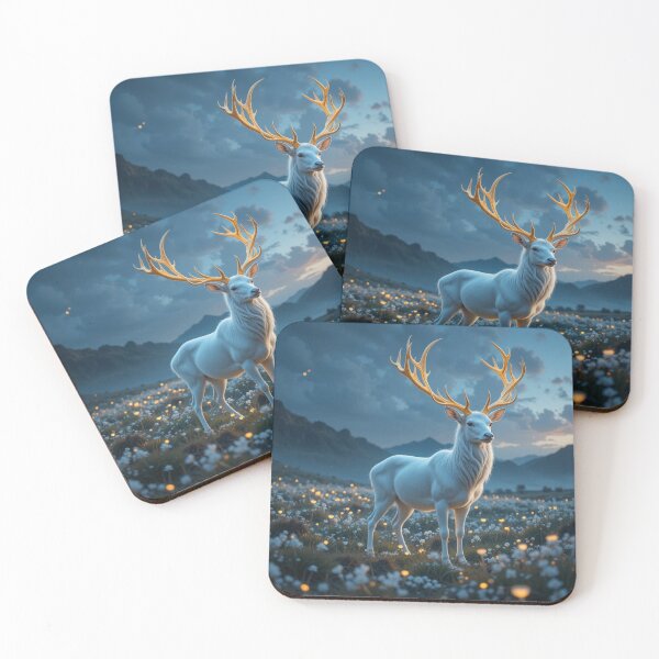 Item preview, majestic white stag with glowing antlers designed and sold by InezPhotography.