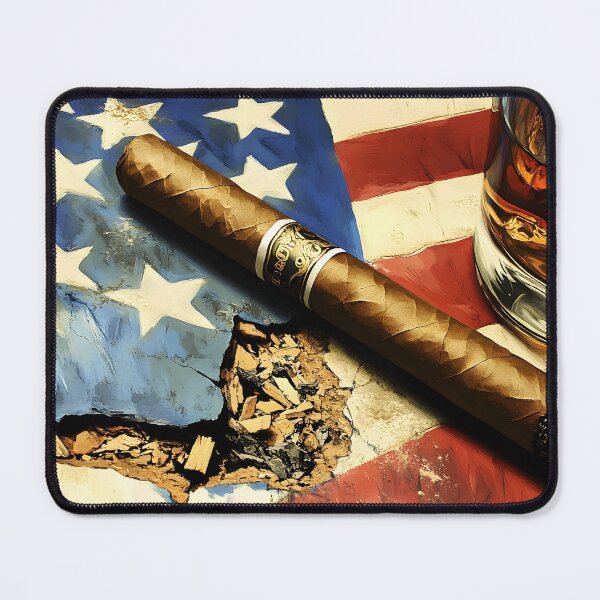 Item preview, Freedom with Flair: 4th of July Americana with Whiskey and Cigar on Rustic American Flag for a Bold Patriotic Tribute designed and sold by OlfactoART Studio.