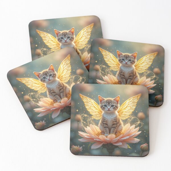 Item preview, cute kitten with shimmering golden wings designed and sold by InezPhotography.