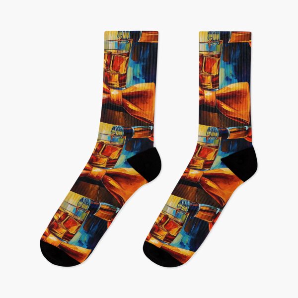 Item preview, Abstract Digital AI Art- Father's Day Whiskey Pour with Orange Bow Tie and Vibrant Colorful Background of Warm and Cool Tones designed and sold by OlfactoART Studio.
