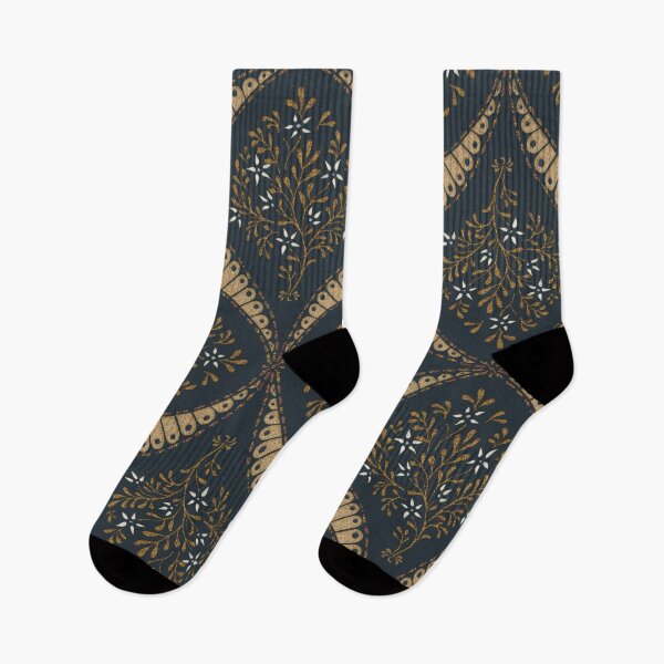 Item preview, Block Print Bloom – Navy & Old Gold Faux Glitter Medallion designed and sold by wild.geranium.design.