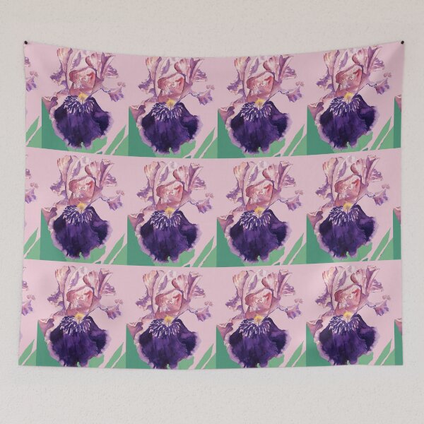 Item preview, Iris Flower Watercolor Painting - Glorious Purple on Baby Pinkb Art designed and sold by Sarah  Rajkotwala.