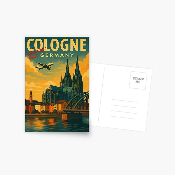Item preview, Traveling COLOGNE Germany - Vintage Poster and Greeting Card designed and sold by Polygonist.