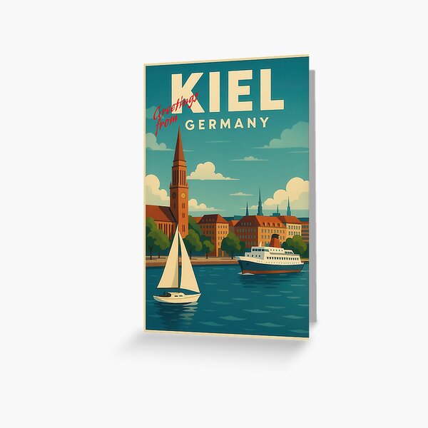 Item preview, Traveling KIEL Germany Vintage Poster and Greeting Card designed and sold by Earth Celebration Designs.