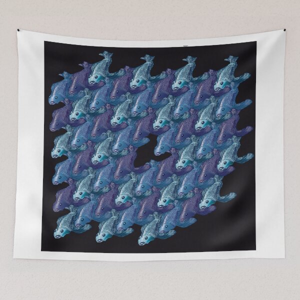 Item preview, The missing piece: Blue Fish Tessellation – Escher-Inspired Geometric Art designed and sold by Richards little art shop.