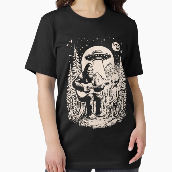 Item preview, Bigfoot Playing Guitar With Alien UFO Vintage Camping  designed and sold by CutenessKlub.
