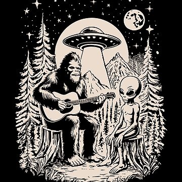Artwork thumbnail, Bigfoot Playing Guitar With Alien UFO Vintage Camping by CutenessKlub