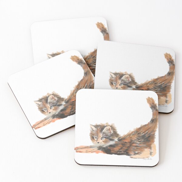 Item preview, A stretching calico kitten designed and sold by SoupSouka.