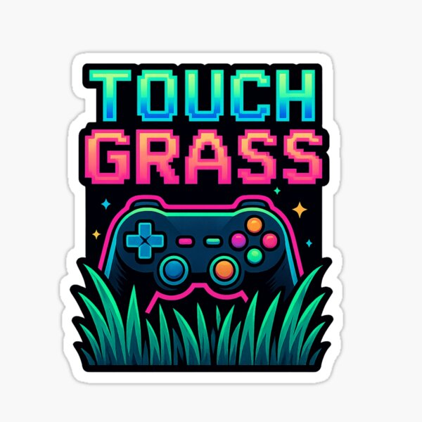 Vista previa del artículo con la obra «Touch Grass – Diseño retro de jugador neón», diseñado y vendido por Faroin.