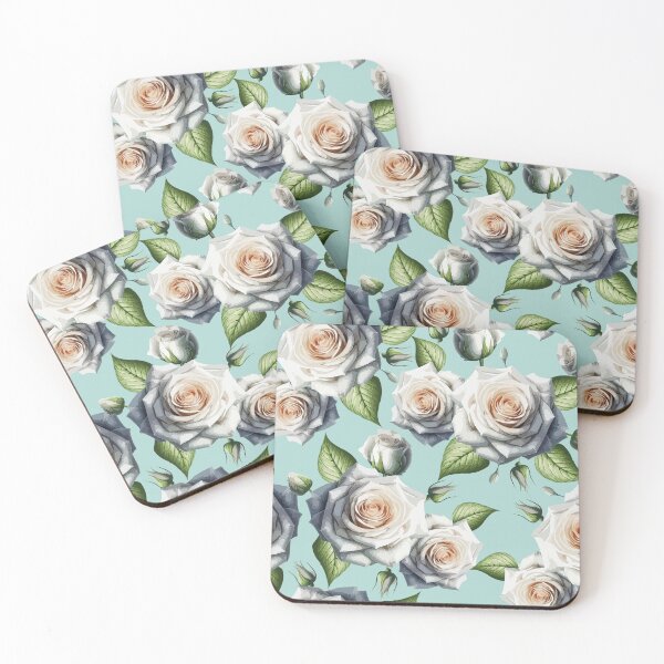 Item preview, White Roses Pattern On Blue  designed and sold by Ayesha Saleem.