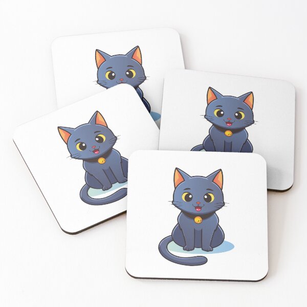 Aperçu de l'œuvre Petit chaton noir assis et heureux avec une cloche créée et vendue par Eva-Designs-.
