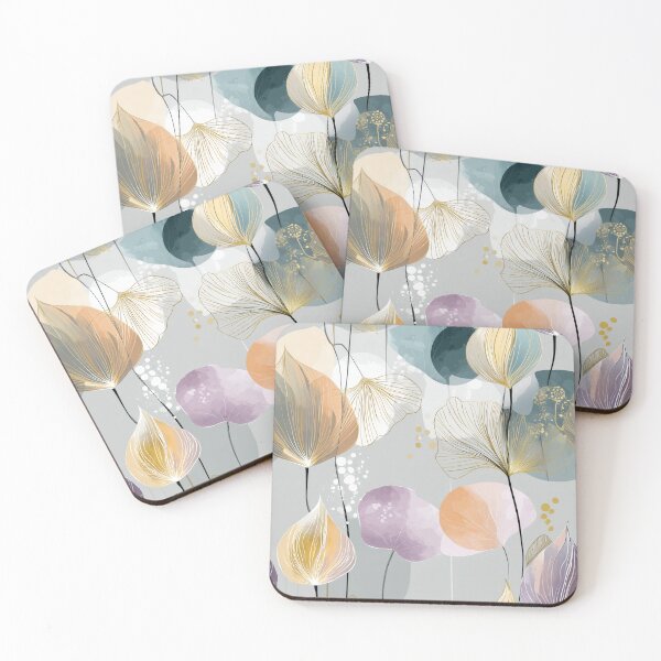 Item preview, Golden Veil Leaves – Elegant Floating Botanicals in Soft Haze designed and sold by Moisky Patterns.