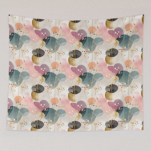 Item preview, Blush Harmony – Golden Botanical Flow with Soft Abstract Shapes designed and sold by Moisky Patterns.