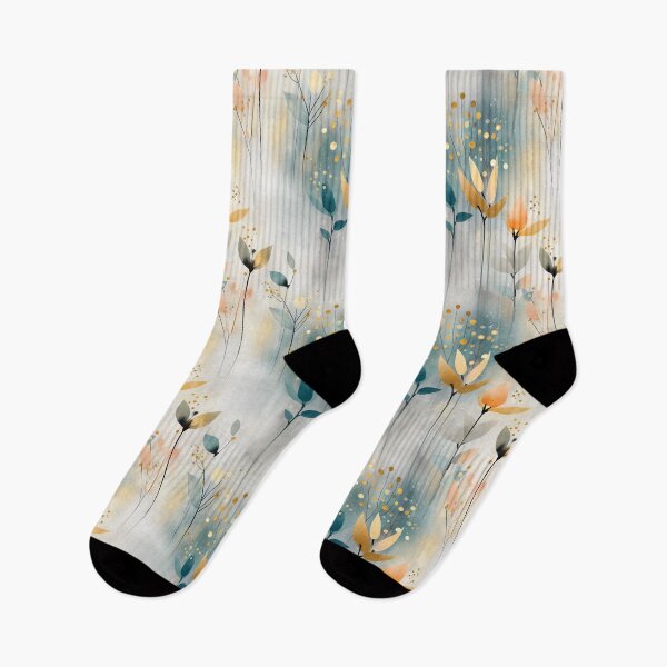 Item preview, Golden Whisper Garden – Ethereal Botanical Pattern in Blue and Amber designed and sold by Moisky Patterns.