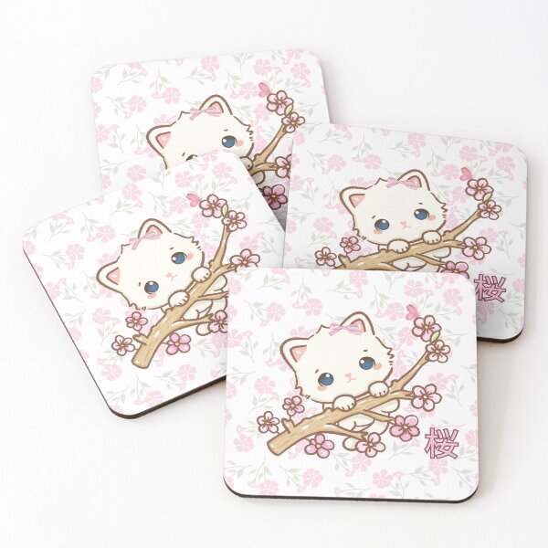Item preview, Cute cream cat kitten sakura, love, flowers, kawaii, sakura, spring cat  designed and sold by Coolparrotgirl.