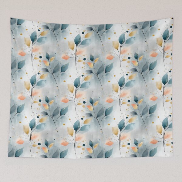 Item preview, Soft Breeze Elegance – Delicate Botanical Leaves in Gold and Blue designed and sold by Moisky Patterns.