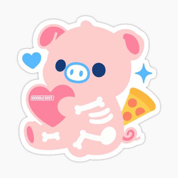 Vista previa del artículo con la obra «Cerdito esqueleto adorable: cerdito rosa kawaii con diseño de corazón y pizza», diseñado y vendido por DOODLE RIOT.