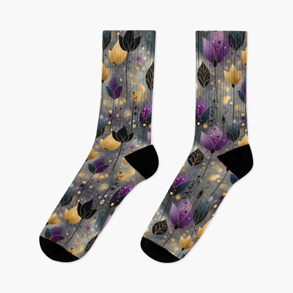 Item preview, Mystic Jewel Leaves – Golden and Purple Foliage over Dreamy Lights designed and sold by Moisky Patterns.